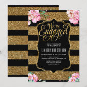 Invitation Floral Aquarelles Gold Parties scintillant (Devant / Derrière)