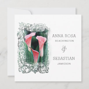 Invitation *~* Floral AR12 LILY PHOTO RSVP + QR Mariage