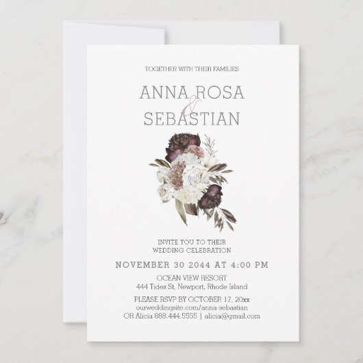 Invitation *~* Floral AR15 MARIAGE BURGUNDY Rose RSVP + (Devant)