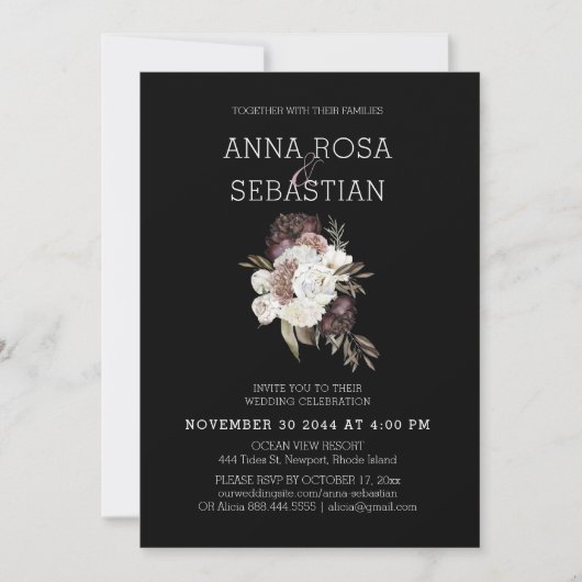 Invitation *~* Floral AR15 MARIAGE MAROON Rose RSVP +  (Devant)