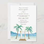 Invitation Floral Arbor Tropical Beach Budget QR Code Wedding (Devant)
