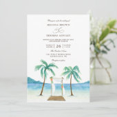 Invitation Floral Arbor Tropical Beach Budget QR Code Wedding (Debout devant)