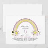 Invitation Floral Arc-en-ciel Anniversaire Neon Lavender (Devant / Derrière)