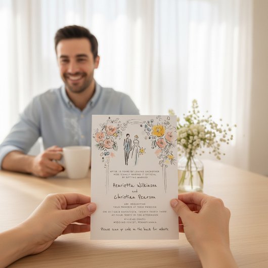 Invitation Floral Arch Couple Sketch Wedding Website