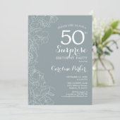 Invitation Floral Ardoise Bleu Surprise 50ème anniversaire (Debout devant)