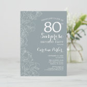 Invitation Floral Ardoise Bleu Surprise 80e anniversaire (Debout devant)