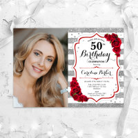 Floral Argent blanc Roses rouges Photo 50e anniver