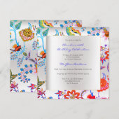 Invitation Floral Argent Oriental Printemps Chinoiserie Été (Devant / Derrière)