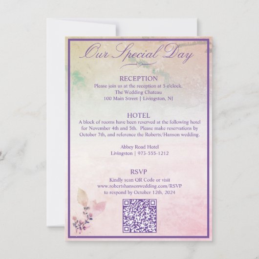 Invitation Floral au-dessus des nuages QR Code Mariage (Dos)