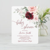 Invitation Floral Automne Bourgogne Baby shower rousse (Debout devant)