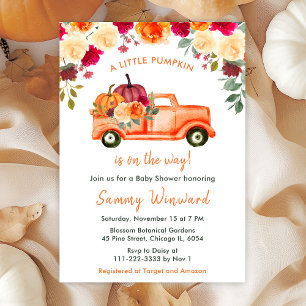 Invitation Floral Automne Citrouille Baby shower de camion