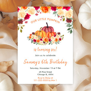 Invitation Floral Automne Orange Citrouille fête d'anniversai