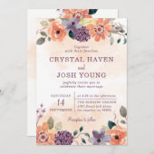 Invitation Floral automne violet et orange Mariage automne (Devant / Derrière)