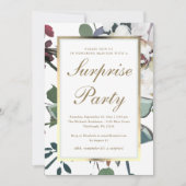 Invitation Floral avec Faux Gold Frame Surprise Party (Devant)