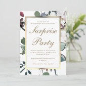 Invitation Floral avec Faux Gold Frame Surprise Party (Debout devant)