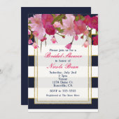 Invitation Floral avec Parties scintillant or Faux Fête des m (Devant / Derrière)