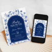 Invitation Floral Baby Boy Douche Chinoiserie Marine Bleu