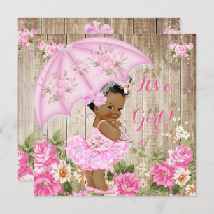 Invitation Floral Baby shower rose Rustique Bois Girl Ethniqu