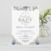 Invitation Floral Baby shower virtuel Marine Blue Turquoise G (Debout devant)