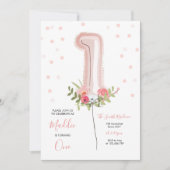 Invitation Floral Balloon Premier Anniversaire Fil (Devant)
