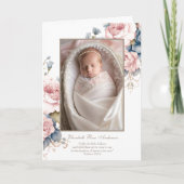 Invitation Floral Baptême Baby Photo Scripture Croix (Devant)