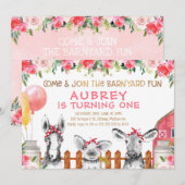 Invitation Floral Barnyard Animaux de ferme Anniversaire Invi (Devant / Derrière)