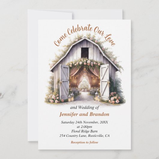 Invitation Floral Barnyard Mariage (Devant)