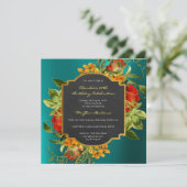 Invitation Floral Baroque Anniversaire Or Frame Tropical Turq (Debout devant)