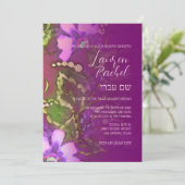 Invitation Floral bat mitzvah en framboise et vert (Debout devant)