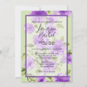 Invitation Floral bat mitzvah en violet et vert (Devant)