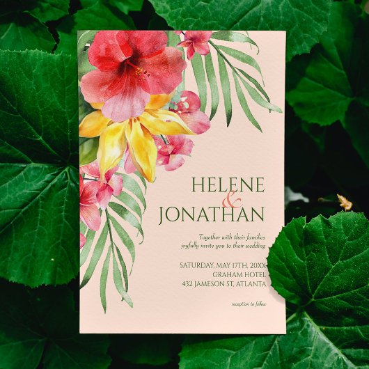 Invitation Floral Beach Colorful Tropical Destination Mariage