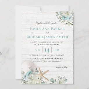 Invitation Floral Beach Driftwood Mariage