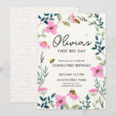 Invitation Floral Bee Premier anniversaire (Devant / Derrière)