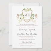 Invitation Floral Beige Blanc Vert Élégant Cimier d'ivoire (Devant)