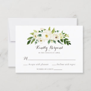 Invitation Floral Beige Blanc Vert Élégant Crest RSVP