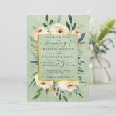 Invitation Floral Beige Blush Rose Gold Sage Green Mariage (Debout devant)