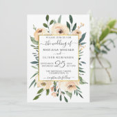 Invitation Floral Beige Blush Rose or sur Mariage blanc (Debout devant)