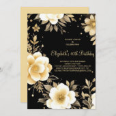 Invitation Floral Beige et Boho noir 40e anniversaire (Devant / Derrière)