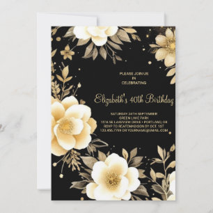 Invitation Floral Beige et Boho noir 40e anniversaire