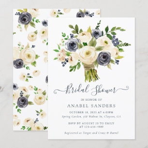 Invitation Floral Beige Marine Aquarelle Peonies Fête des mar