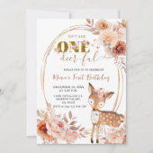 Invitation Floral Beige Un Cerf Ful Fille Premier Anniversair (Devant)