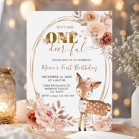 Invitation Floral Beige Un Cerf Ful Fille Premier Anniversair