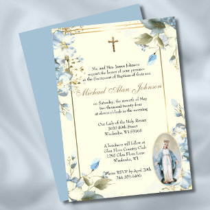 Invitation Floral Bienheureux Mary Catholique Baptême Invitat