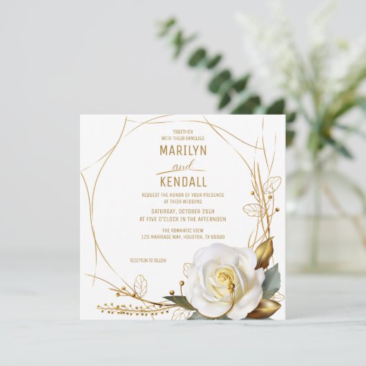 Invitation Floral bio rose or (Debout devant)