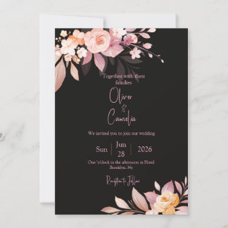 Invitation Floral Black & Blush Rose Wedding