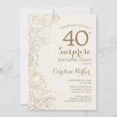 Invitation Floral Black Gold Surprise 40e fête d'anniversaire (Devant)