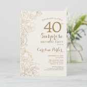 Invitation Floral Black Gold Surprise 40e fête d'anniversaire (Debout devant)