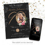 Invitation Floral Black Photo 90th Surprise Birthday Party<br><div class="desc">Floral Black Photo 90th Surprise Birthday Party Invitation. Une délicate et féminine à thème floral et botanique surprise 90ème anniversaire invitation fête. Il présente de belles fleurs autour de la photo de la personne d'anniversaire avec un soupçon de classe vintage! Le concepteur est toujours prêt à aider, contactez-la si vous...</div>