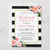Invitation Floral Black White Stripes Gold Bachelorette Party (Devant)