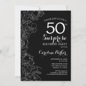 Invitation Floral Black White Surprise 50e fête d'anniversair (Devant)